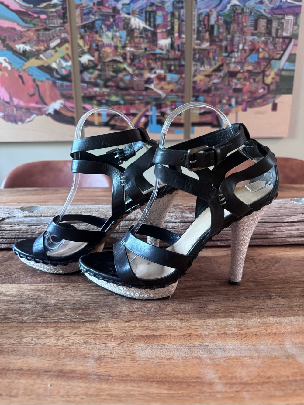 Black Strappy, Rope-Wrapped High Heels